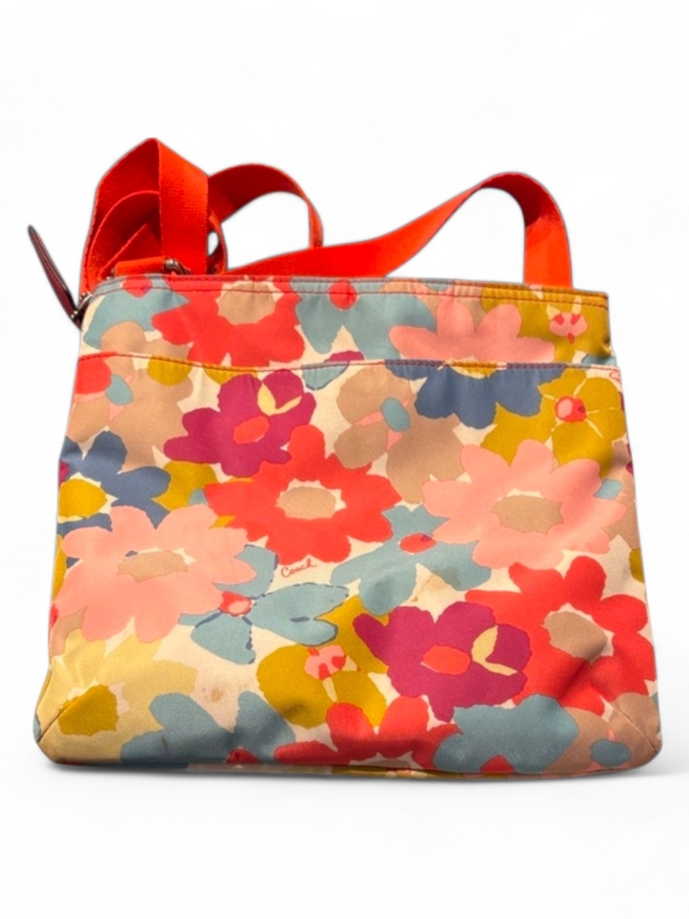 COACH Signature Nylon Getaway Flower Print Bag Crossbody Shoulder Purse - Picture 4 of 5